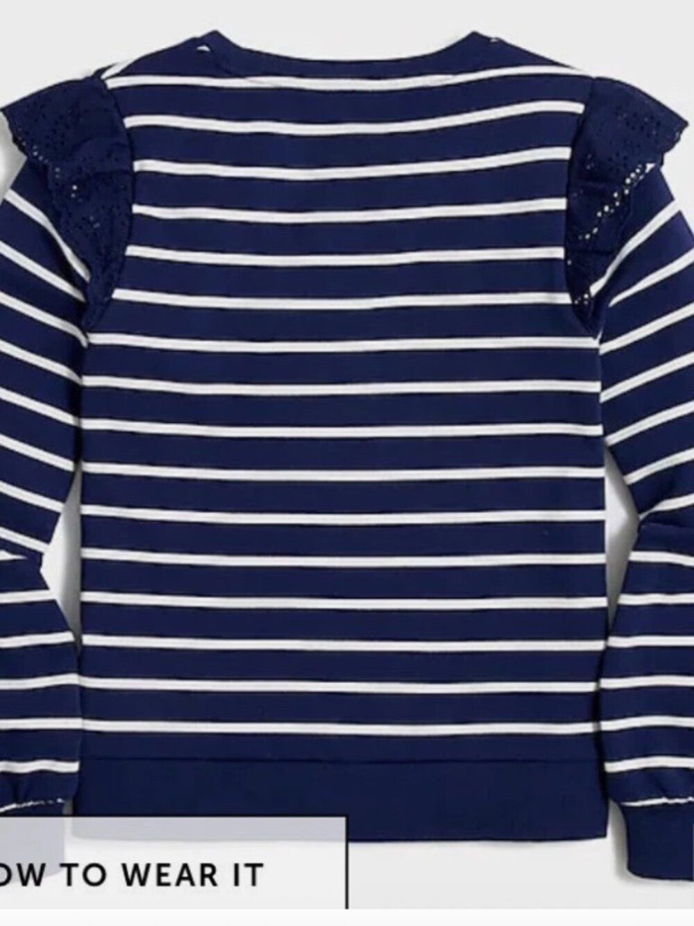 J.Crew Factory Women's White Navy Stripe Ruffle Lace Sleeve Sweatshirt Size XL - Picture 4 of 12